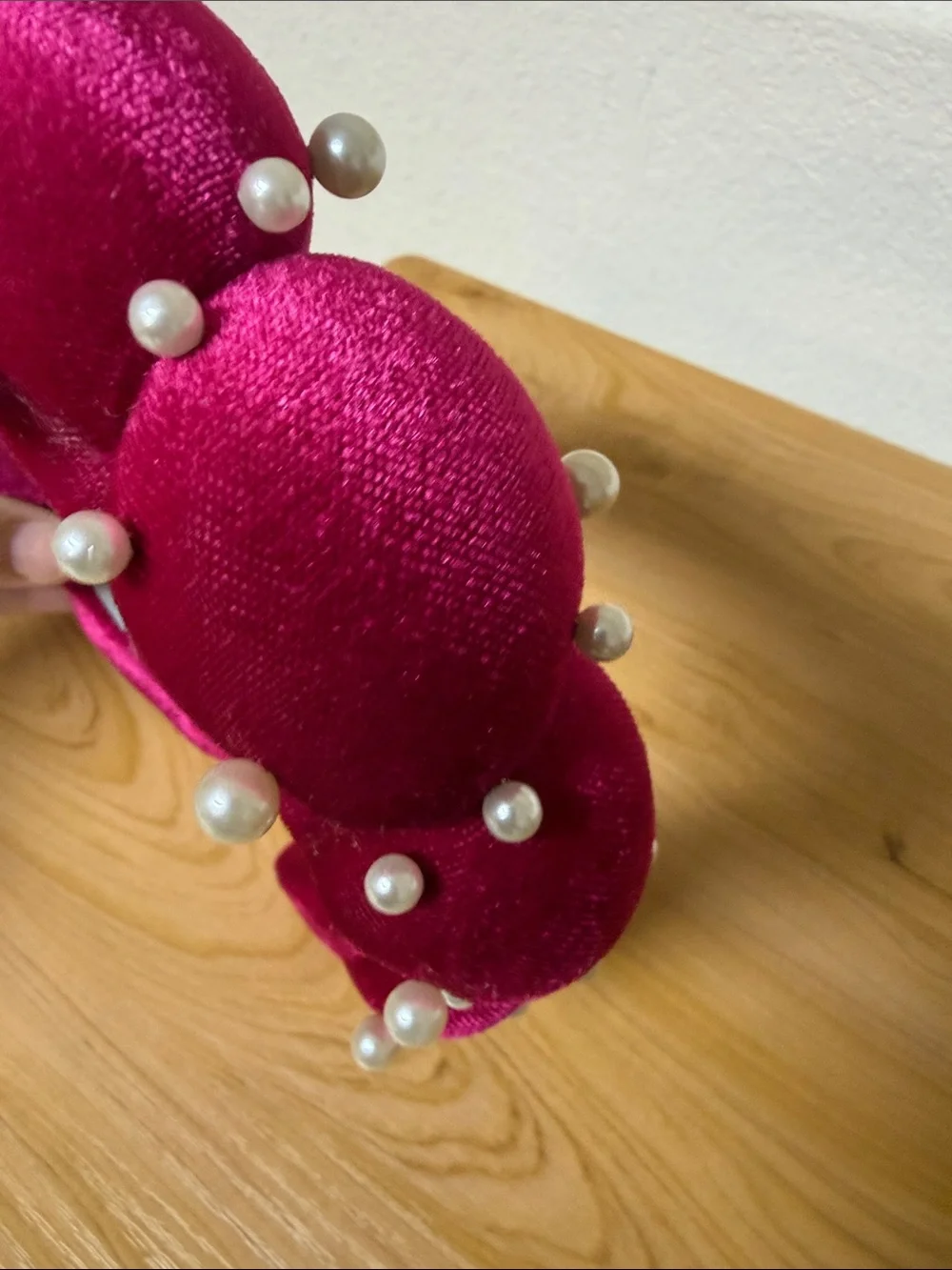 Fuchsia Velvet Pearl-Studded Padded Headband